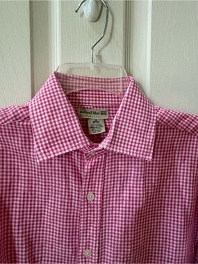 Natural Blue Pink Gingham Men's Button-Up Shirt. Size 16 32/33